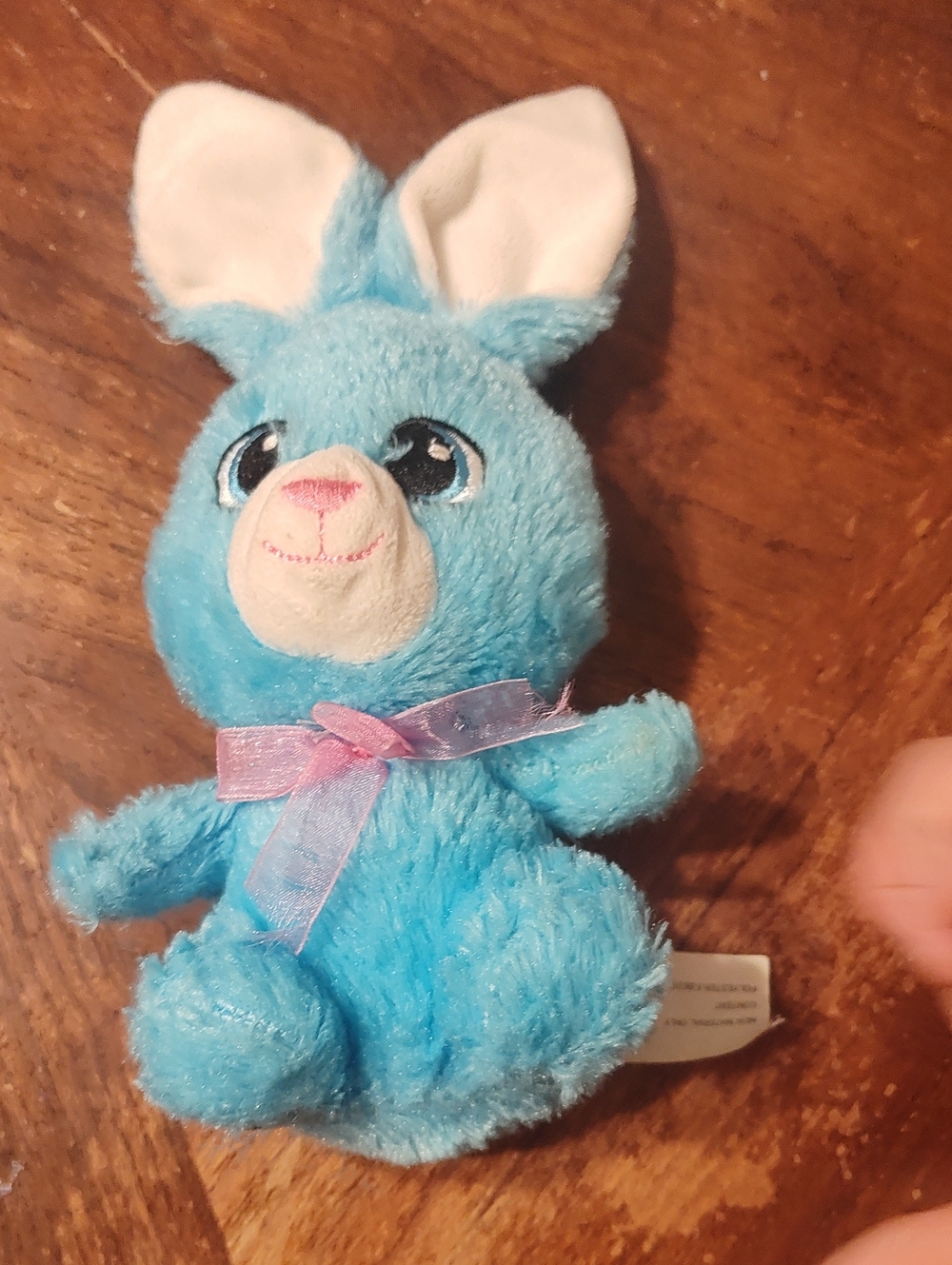 Blue Plush Bunny with Pink Ribbon - Soft Stuffed Animal